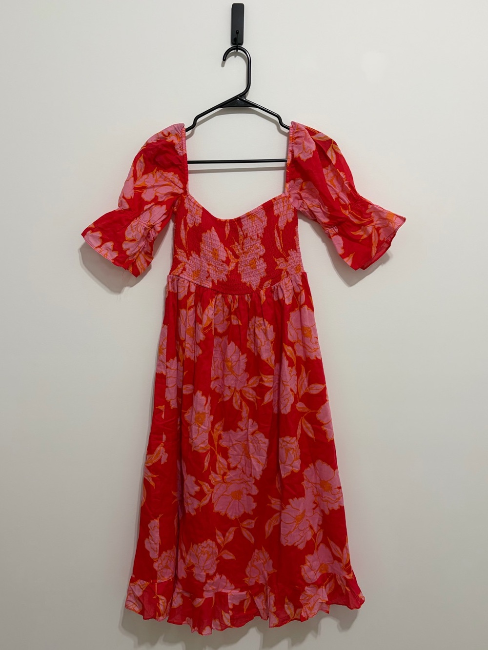 Olivaceous Red Floral Sundress with Pink Accents 100% Cotton